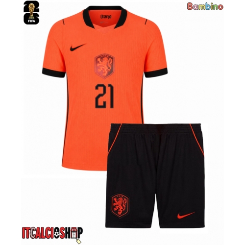 Paesi Bassi Frenkie de Jong #21 Prima Maglia Bambino Mondiali 2026 Manica Corta (+ Pantaloni corti)